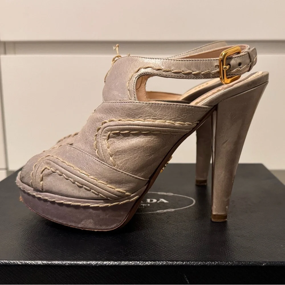 Prada Women's Cream Leather Platform Heels - Picture 2 of 4